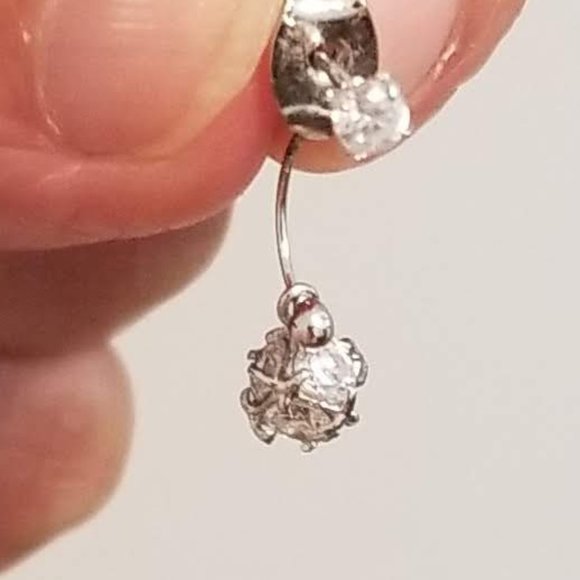 Crystal Earrings with Dangle in back silver coated - Picture 5 of 5